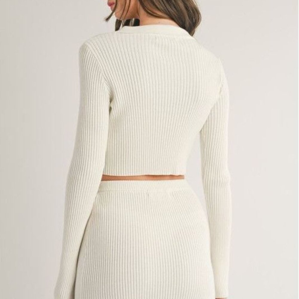 Collard Front Button Ribbed Sweater - Top - Picture 2 of 3